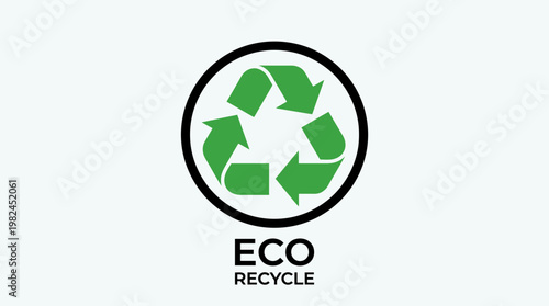 Green recycling symbol vector icon on a clean eco background featuring circular arrows to represent nature conservation and environmental waste reuse