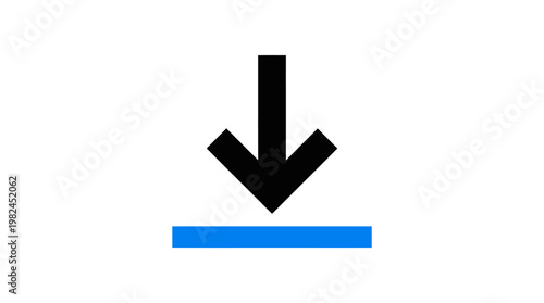 A glossy blue 3d download arrow icon and web button symbol for internet data computer business design
