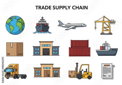 Global Logistics and Transportation Network Illustrating Trade Supply Chain Concepts