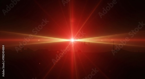 Dynamic Red Light Burst with Golden Flares and Sci fi Silhouettes