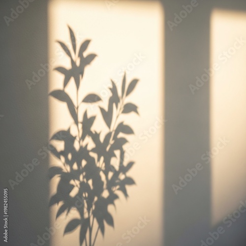 Plant Shadows on a Textured Wall Illuminated by Warm Window Light