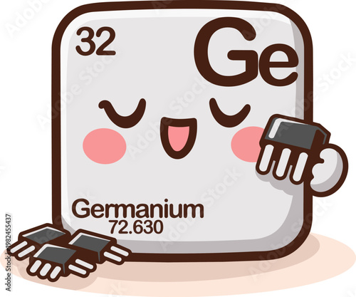 Фотография Cute kawaii illustration of germanium chemical element from the periodic table with symbol Ge and atomic number 32