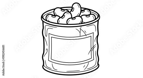 Canned Beans Product Mockup Vector Illustration, Blank Label Metal Tin Can for Food Branding Design, Isolated Outline Graphic for Pantry Staples and Grocery Packaging