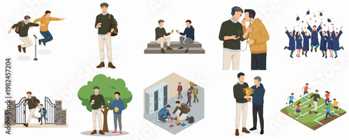 Minimalist Flat Illustration College Life Scene Student Activity Lifestyle