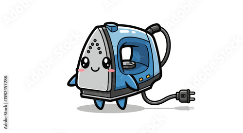 Cute Cartoon Blue Iron Character with Cute Face and Legs