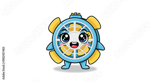 Cute Cartoon Fan Character with Big Eyes, Kawaii Style