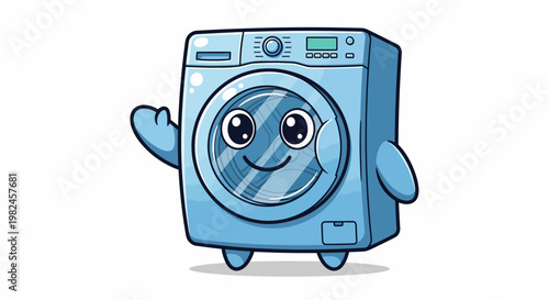 Cute Cartoon Washing Machine Character Waving Hello