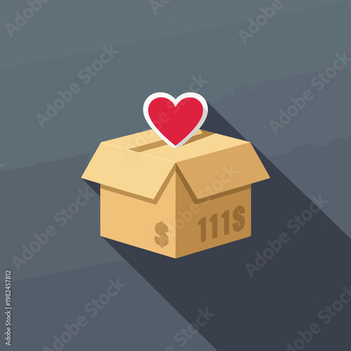 A donation box with a heart-shaped icon, representing generosity and kindness