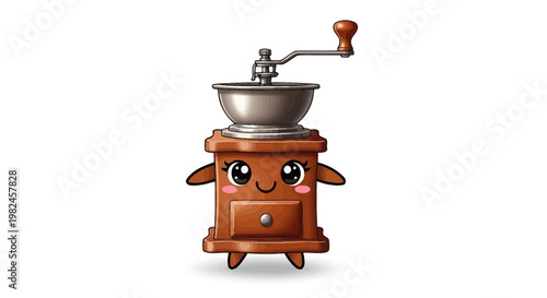 Cute Kawaii Coffee Grinder Character with Happy Face - Vector Illustration