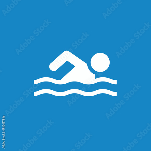 Swimming icon representing aquatic activity, swimmer in water with blue background