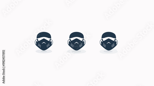 Three head silhouettes, each wearing a face covering, set against a pristine, white backdrop