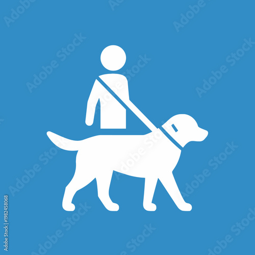 A simple icon depicting a person walking a dog, representing assistance, service and companionship