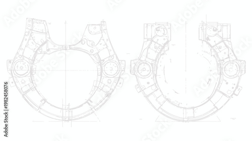 Detailed blueprint depicting the internal structure of a circular, complex mechanism