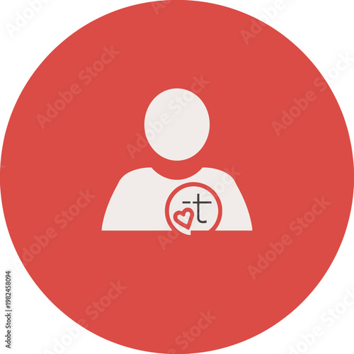 A conceptual illustration featuring a silhouette of a person within a red circle, the person has a heart and a cross symbol.