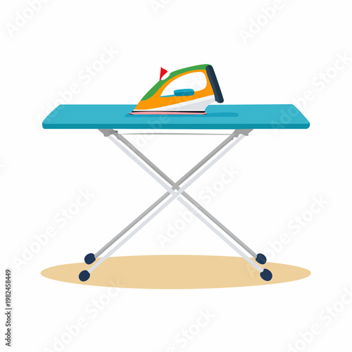 Colorful illustration of iron and ironing board