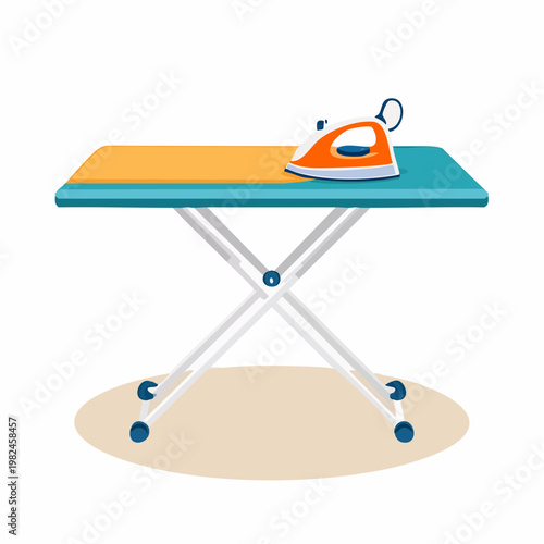 Colorful illustration of ironing board with iron on top