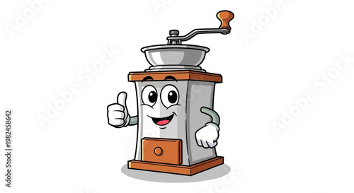 Funny Coffee Grinder Cartoon Character Giving Thumbs Up