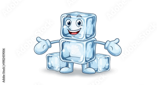 Happy Ice Cube Character with Arms Open