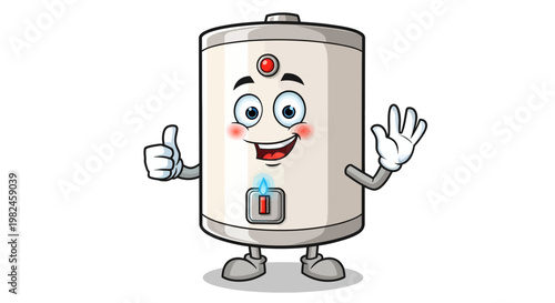 Happy Water Heater Character Giving Thumbs Up and Waving