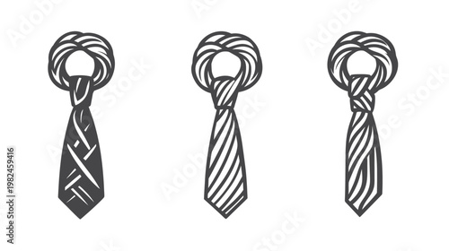 Three vector-styled neckties, each with distinct patterns, arranged on a white backdrop