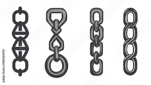 Four stylized chain illustrations with varying link designs against a white backdrop