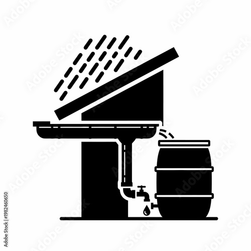 Rainwater harvesting illustration, a sustainable approach for environmental conservation, capturing rain for beneficial uses. It demonstrates the process of collecting.