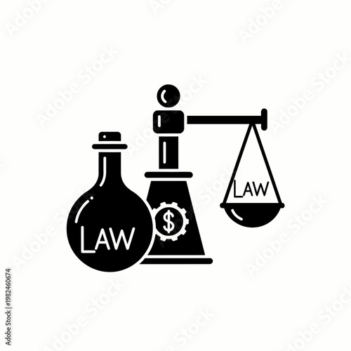 Legal Concept Illustrated: A Law Symbol Representing Justice, Money, and Regulations
