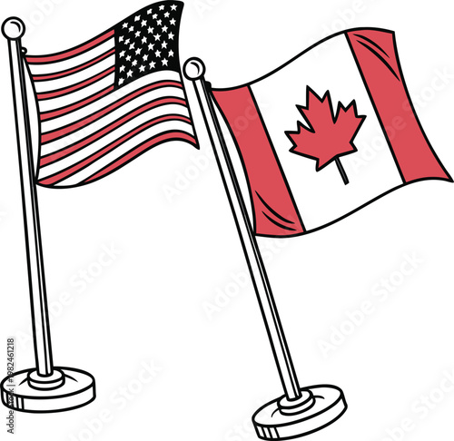 USA and Canada Side-by-Side Flags Symbolizing International Partnership