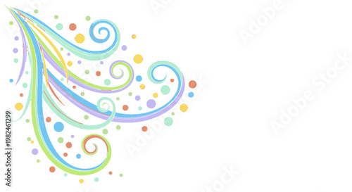 Colorful swirling patterns and dots design.