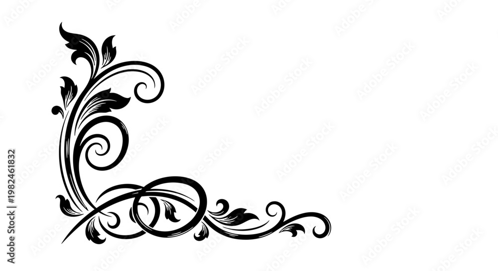 Fototapeta premium Ornate floral design element with swirling leaves.