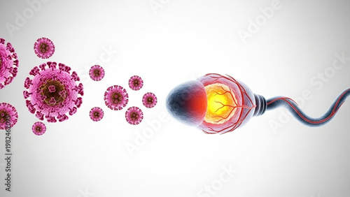 Sperm and viruses, illustrating the transmission of infectious diseases and biological health concerns