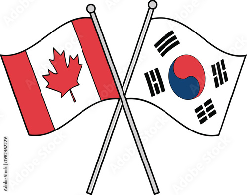Canada and South Korea Crossed Flags