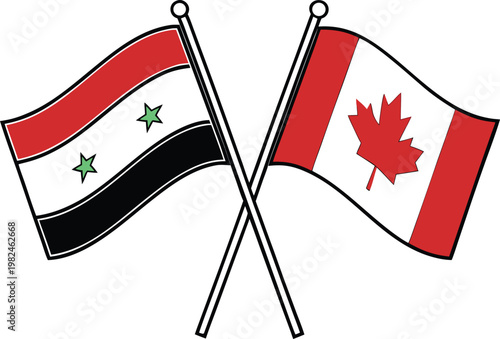 Syria and Canada Crossed Flags Representing International Relations and Cooperation