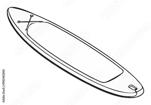 Minimalist outline paddleboard line-art icon. Generative AI