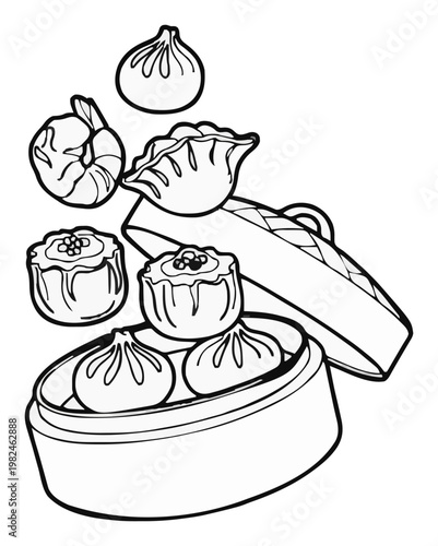 Minimalist continuous line dim sum icon. Generative AI