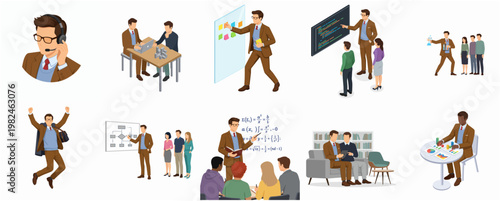 Flat Isometric Business People Teamwork Cooperation Collaboration Success Concept Illustration