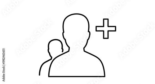Add friend icon with user profile and plus symbol in minimalist outline style.