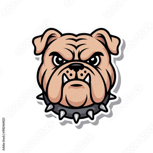 angry bulldog head cartoon illustration with spiked collar