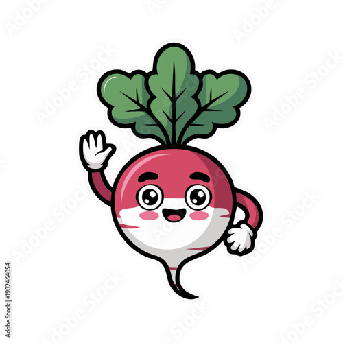 Cartoon happy beetroot character waving hand illustration