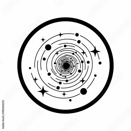 A cosmic spiral galaxy illustration, representing the vastness of space. The illustration is a detailed design of a galaxy, with swirling arms and celestial bodies