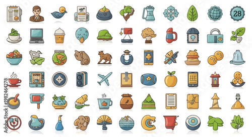 Vector illustration of a colorful summer flip flops icon set featuring travel and shopping design elements for web and business sign patterns