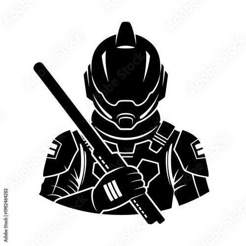 A futuristic soldier in a sleek spacesuit, gripping a high-tech weapon, ready for action