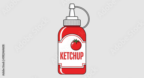 Red Ketchup Bottle with White Label.