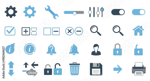 Comprehensive set of medical icons and symbols in vector format for web design, featuring communication, technology, and business signs for mobile apps or internet website button illustrations