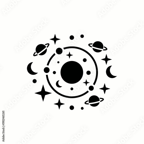 An illustration of the universe and its celestial bodies, a concept of space