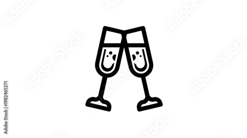 Champagne Glasses Clinking Icon: Outline Vector for Celebration Toast, Party, and Special Occasions