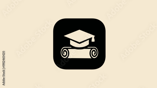 Minimalist graduation cap and diploma scroll icon representing academic success, learning, and educational achievement.