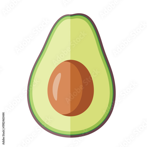 Fresh cut avocado with pit and green skin visible inside