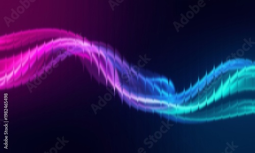Glowing Pink Magenta and Cyan Blue Neon Sound Wave Abstract Digital Light Motion with Vertical Frequency Spikes Flowing and Transitioning on Dark Purple Black Background
