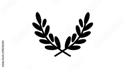 Minimalist black laurel wreath icon. Elegant graphic symbol of victory, achievement, success, award, honor, and natural decoration.